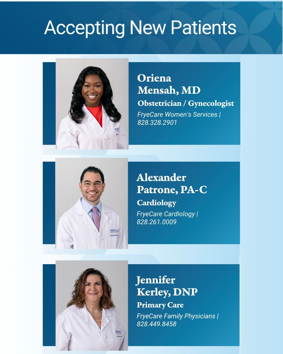 Frye Regional Medical Center Welcomes Three New Providers
